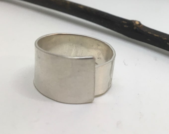 Adjustable Sterling silver 12 mm wide band handmade ring