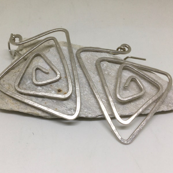 Handmade  Geometric  Triangle sterling silver  earrings. Gift for her.