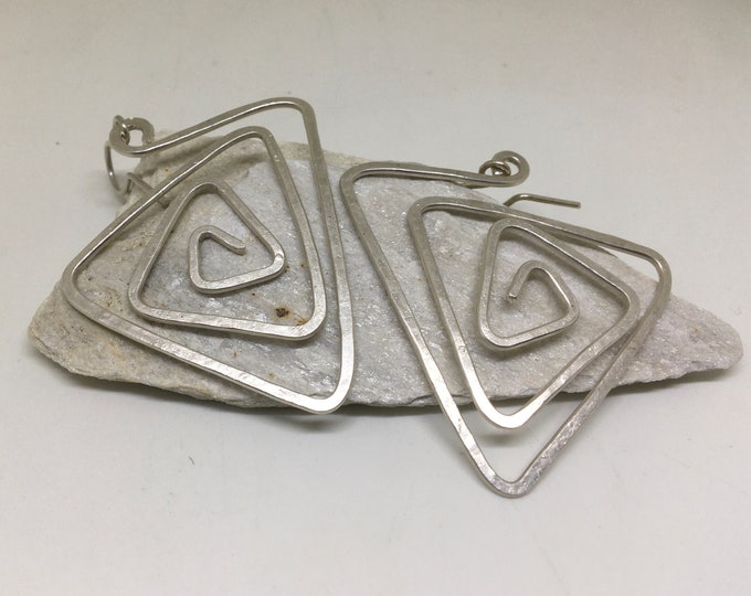 Handmade  Geometric  Triangle sterling silver  earrings. Gift for her.