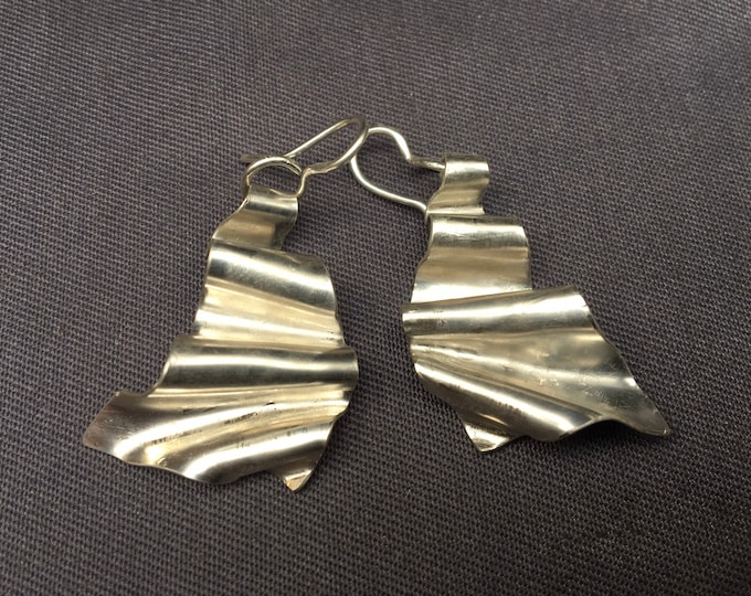 Geometric Wavy triangular sterling silver handmade earrings. Gift for her.