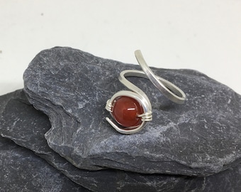 Adjustable Handmade silver and carnelian stone ring. Gift for her.