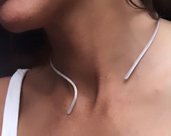 Minimalist sterling silver choker. Handmade sterling silver necklace. Gift for her. Statement silver choker