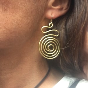 Handmade Spiral Brass Earrings: Modern Dangle Jewelry