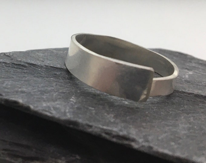 Sterling silver 6mm wide adjustable band ring handmade gift for her