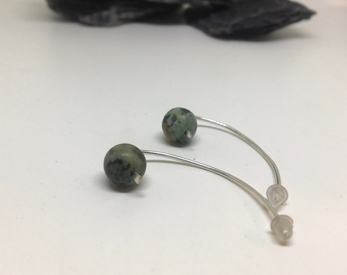 Hoop  sterling silver and jasper African turquoise earrings