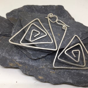 Handmade Geometric Triangle sterling silver earrings. Gift for her. image 2