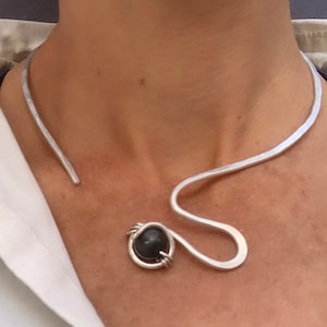 Handmade Larvikite stone and sterling silver choker