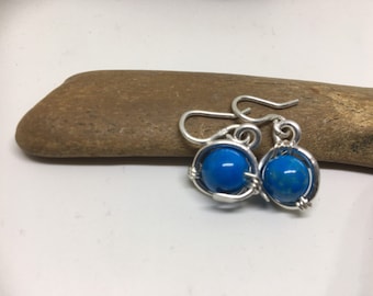 Turquoise  birthstone wrapped in silver handmade earrings