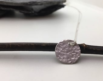 Handmade Hammered Sterling Silver Disk Pendant: Minimalist Necklace