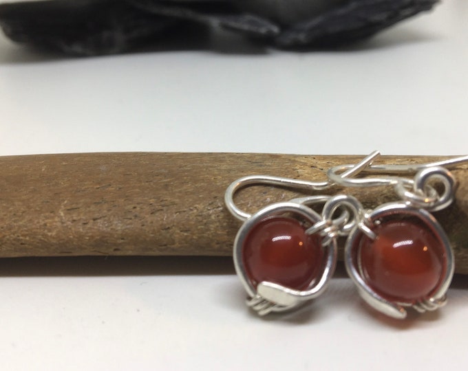 Handmade Carnelian gemstone wrapped in sterling silver handmade earrings. Gift for her