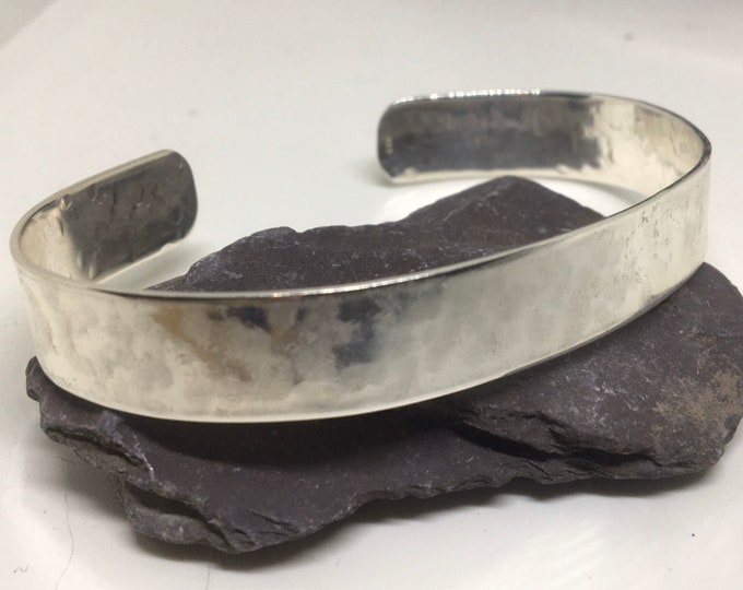 Adjustable hammered sterling silver handmade bangle. perfect gift.