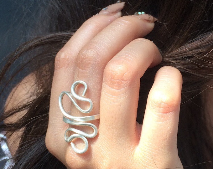 Serpentine sterling silver adjustable ring. Handmade . Statement give for her