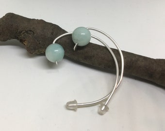 Amazonite healing crystal half hoop silver handmade earring.