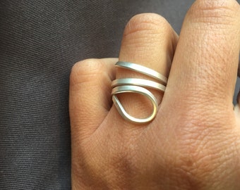Handmade sterling silver loop ring. Adjustable ring. Birthday gift