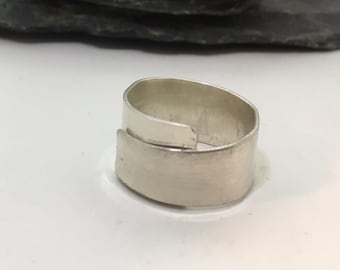 Handmade adjustable over band sterling silver statement ring. Gift for her