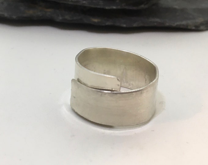 Handmade adjustable over band sterling silver statement ring. Gift for her