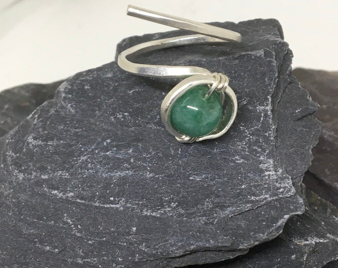 Jade and sterling silver handmade ring. Gift for her. Adjustable ring