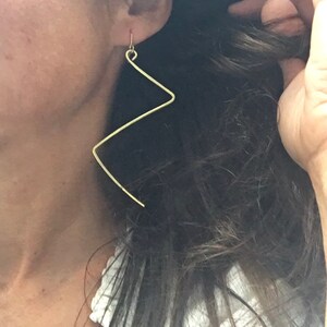Statement zig zag brass handmade earrings. Gift for her