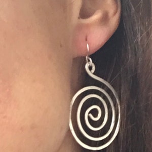 Handmade Spiral sterling silver earrings. Dangle earrings. Statement earrings. Gift for her