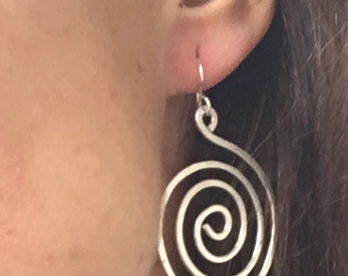 Handmade Spiral sterling silver earrings. Dangle earrings. Statement earrings. Gift for her