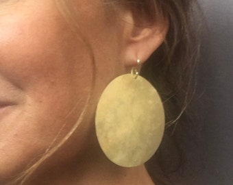 Statement handmade brass disc earrings