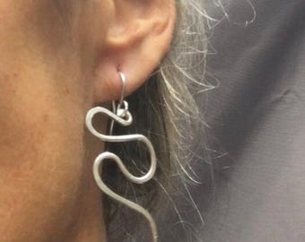 Handmade sterling silver abstract wavy earringd