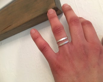Stripe pattern sterling silver adjustable ring. Handmade ring. Birthday gift