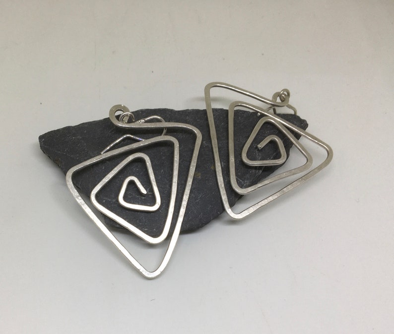 Handmade Geometric Triangle sterling silver earrings. Gift for her. image 9