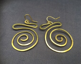 Spiral brass earrings, Handmade earrings, Gift for her