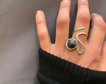 Larvikite stone sterling silver handmade ring