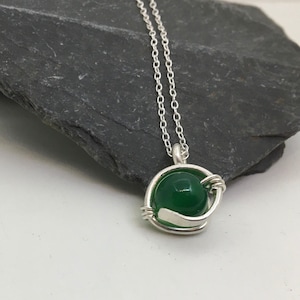 Jade and sterling silver handmade necklace, gift for her