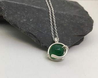 Jade and sterling silver handmade necklace, gift for her