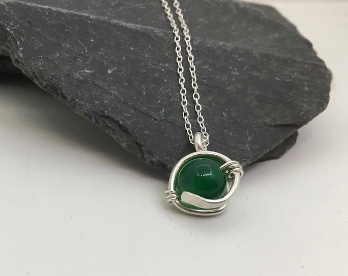 Jade and sterling silver handmade necklace, gift for her
