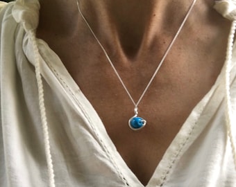 Handmade Turquoise Sterling Silver Necklace Pendant: Minimalist Stone Jewelry