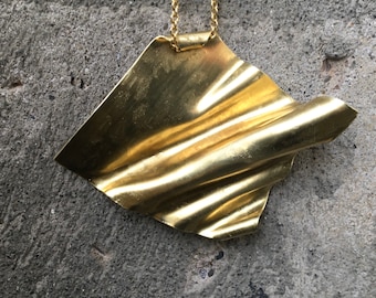 Handmade  diamond shape wavy big brass statement  necklace