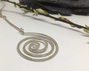 Spiral hammered  sterling silver pendant