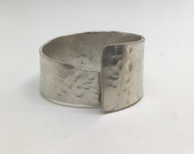 Adjustable hammered Sterling silver 12 mm wide band handmade ring