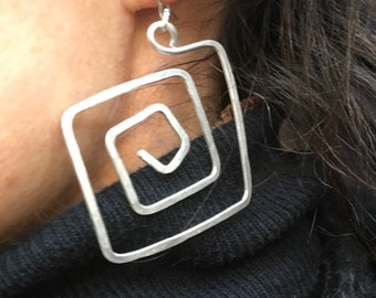 Handmade Sterling Silver Square Earrings: Hammered Geometric Jewelry