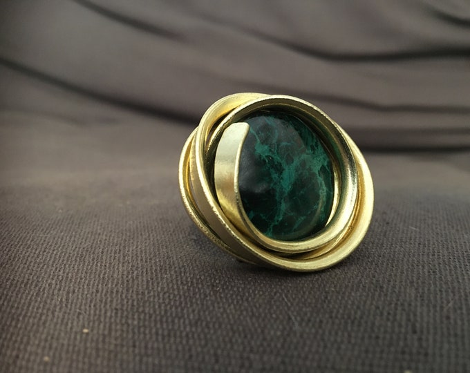 Chrysocolla and brass statement handmade ring