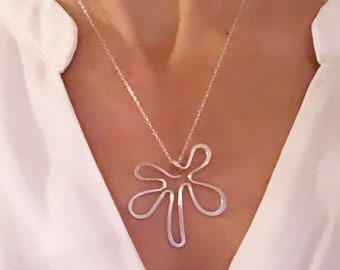 Sterling silver flower necklace . Handmade pendant . Gift for her