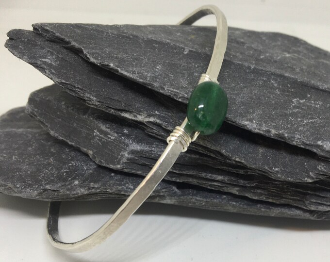 Sterling silver and Jade handmade minimalist bangle. Gift for her