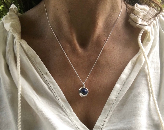 Lapis lazuli and sterling silver necklace. Gift for her. Handmade necklace
