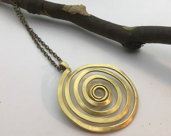 Spiral hammered brass handmade pendant