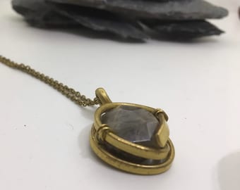 Labradorite stone wrapped with brass handmade pendant