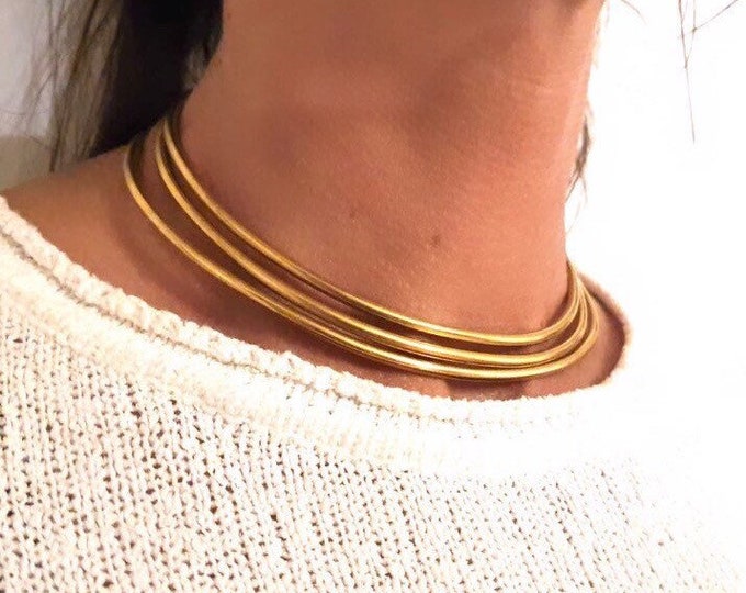 Handmade adjustable minimalist brass chocker. Egyptian brass choker. Cleopatra brass choker. One, two or three chokers in one. Gift for her.