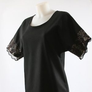 Wool blend dress with lace insert on the sleeves, black dress