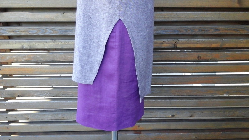 Bi-material linen and cotton dress image 2