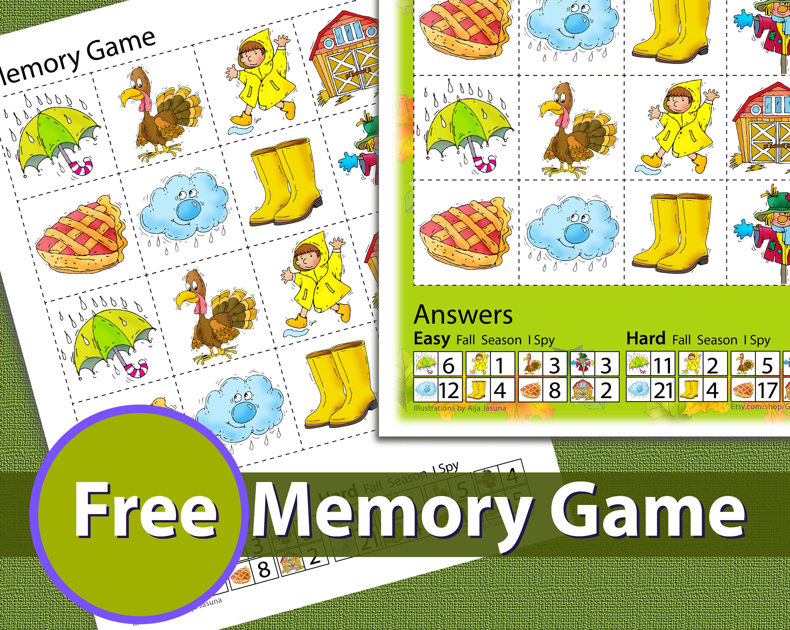 Fall Season I Spy Worksheets for Kids 2 Levels Easy and - Etsy