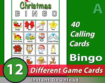 Weihnachtsbingo | 12 Einzigartige Tafelkarten | 40 verschiedene Visitenkarten | Teil A | Ferienaktivitäten für Kinder und Familien | Klassenzimmer Spiel | PDF-Datei