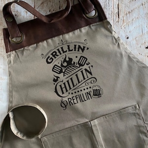 Personalised Barbeque Apron  - Grilling, Chilling and Refilling - BBQ - Summer Gift
